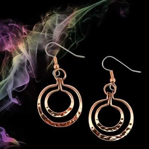 Pure Copper Circle Dangle Earrings with Hypoallergenic Steel Ear Wires - Picture 1 of 8