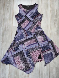 Simply Vera by Vera Wang Sleeveless Asymmetrical Chiffon Dress Blue Multi Sz S - Picture 1 of 8