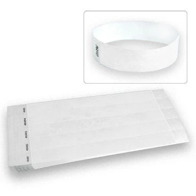 WRISTCO 100 Count Wristbands for Events, White Tyvek Material, Security Bracelets