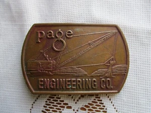 Vintage PAGE ENGINEERING Co. Advertising Brass Belt Buckle Used - Picture 1 of 3