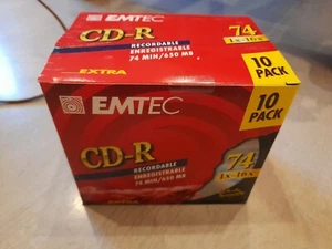 Emtec-CD-R-Recordable-74-Min-650-MB 1x-16x extra Box of 10 NEW SEALED - Afbeelding 1 van 2
