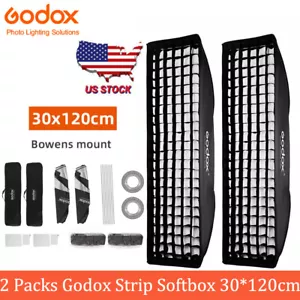 US 2 Packs Godox FW 30*120cm Bowens Mount Softbox with Grid for Studio Flashes - Picture 1 of 24