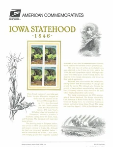 # 494 32c Iowa Statehood # 3088 1996 USPS PANEL DE ESTAMPILLAS CONMEMORATIVAS - Imagen 1 de 2