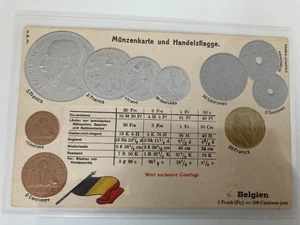 Münzkarte mit Nationalflagge - Belgien - Prägedruck - AK - Bild 1 von 2