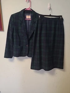VTG Pendleton Black Watch Tartan Plaid Wool 2 Pc Set Jacket Skirt Sz 8 - Picture 1 of 8