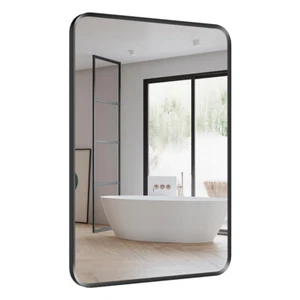 70x50cm Bathroom Mirror Made of Aluminium Wall Mounted Rectangular Matt Black - Picture 1 of 6