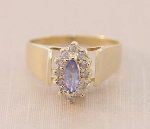 Marquise Shape Natural Tanzanite Diamond cocktail ring 14k yellow gold - Picture 1 of 5