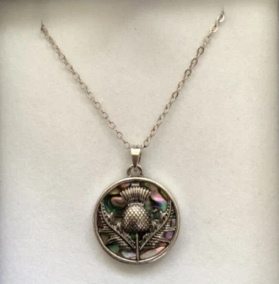 Paua Shell Scottish Thistle Pendant On A Chain - Imagem 1 de 3