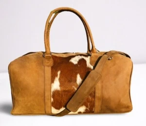 Vintage Leather Retro 80's Classic Duffle Cowhide Overnight Road trip Bag - Picture 1 of 2