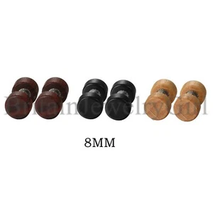 2-6pcs Men Women Round Wood Wooden Dumbbelll Stud Earrings Ear Plugs 8-12mm - Picture 1 of 11