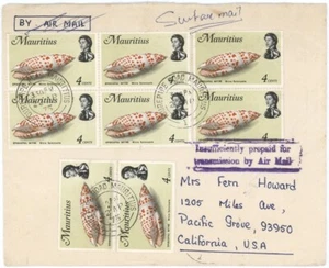 Mauritius 1975 Cover w/Twelve Shell 4c, "Insufficiently Paid for AirMail" h/s - Picture 1 of 2