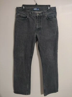 Vintage Polo Ralph Lauren Button Fly Distressed Black Denim Jeans - Men's 33x32 - Image 1 of 4