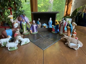 Vintage Large Chalkware Nativity Scene Figures Set Of 20 1950’s RARE! - Picture 1 of 14