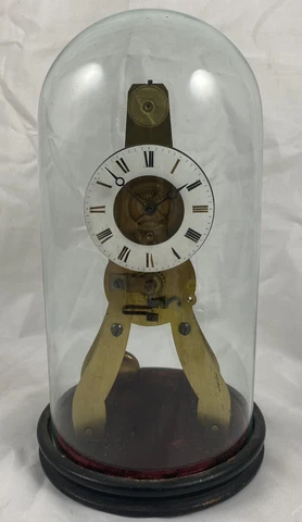 WORKING Antique Very Rare French Skeleton Clock Glass Dome 1800s Brass Cover