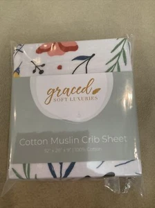 Sábana de cuna de muselina de algodón adornado suave lujos diseño floral ráfaga nueva con etiquetas - Imagen 1 de 4