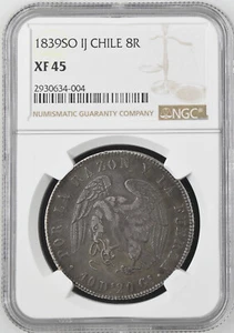Chile, Santiago mint, 8 Reales 1839, NGC XF 45, Silver crown coin - Picture 1 of 3