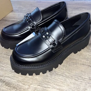 Women’s  Steve Madden Aerin Lug Sole Chain Chunky Heel Loafer Slip On Shoe Sz 9 - Picture 1 of 10