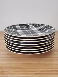 Set di 8 piatti per insalata in porcellana a quadretti PIER 1 importazione bianco e nero - Foto 1 di 9