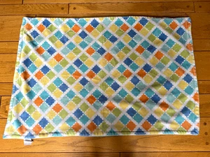 Coperta bambino Little Miracles peluche blu verde giallo arancione quadrati/diamanti usata in ottime condizioni - Foto 1 di 7