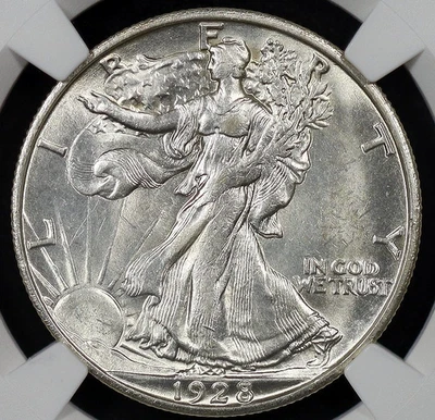 1928 S WALKING LIBERTY HALF DOLLAR NGC MS 62 LOVELY AND LUSTROUS BRITE WHITE, - Image 1 of 4