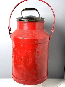 RARE Milk Can / Jug  W Lid Queen City Dairy Co Buffalo NY 1940s 16” T  Red Black - Picture 1 of 6