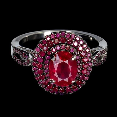 925 Sterling Silver Ring Oval Ruby Round Ruby Myanmar Gemstone Jewelry Size 8 - Image 1 of 4