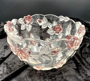 Vintage Mikasa Bella Rosa Pink Frosted Glass Bowl, 9", Scalloped Rim, Germany - Picture 1 of 9