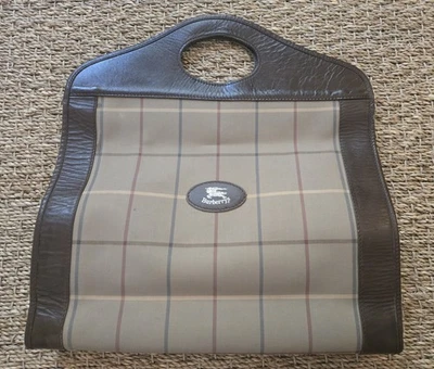 Vintage Burberrys Brown Plaid Tote Bag Canvas Leather Good Condition - Image 1 of 4