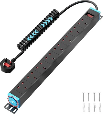 Ohuo 8 Way Extension Lead with Surge Protection and 360° Swivel Bracket, 8 Socke - Image 1 of 3