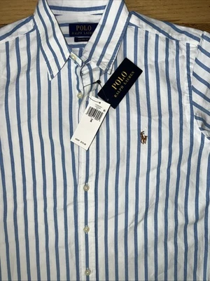 NWT Polo Ralph Lauren Men's Logo Long Sleeve Button Down White/ Blue SMALL - Image 1 of 4