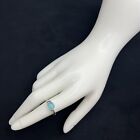 Solitaire Sleek Cabochon Tumbled Blue Prehnite 14k White Gold Ring Size 7
