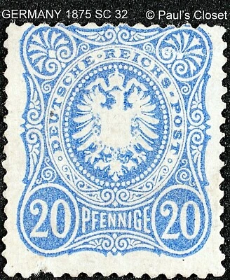 GERMANY 1875 SC 32 20pf ULTRAMARINE  MINT HINGE REMNANT ORIGINAL GUM FINE - Image 1 of 2