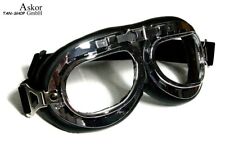 Produktbild - Motorradbrille schwarz klare Gläser verchromter Rahmen Kunstleder