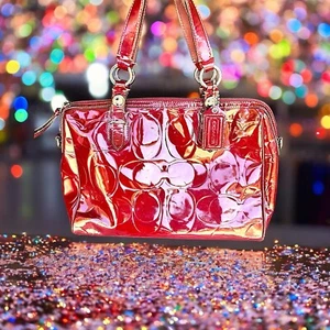 Bolso de mano COACH Signature F16173 charol burdeos decoloración menor - Imagen 1 de 24