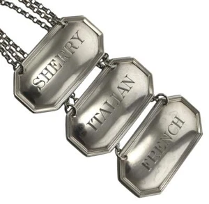 ANTIK - Sterling Silber - 3er Set Wein DEKANTER ETIKETTEN - William Hutton 1922 - Bild 1 von 6