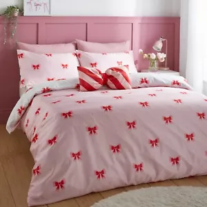 Sassy B Dotty Bows Reversible Adult Teenage Duvet Cover Bedding Set Pink - Picture 1 of 36