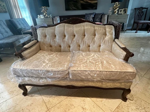 1970s Vintage French Provincial Loveseat Beige Lightly used Cover