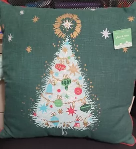 Christmas Tree Throw Pillow NWT 18 In Square With Tiny Gold Colored Ornaments - Picture 1 of 4