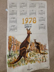 Vintage Greetings From Darwin NT Kangaroos Neil Linen Calendar Teatowel - Picture 1 of 5