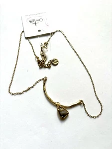 ONE FAITH DANGLING CHARM BAR NECKLACE PENDANT Dalmatian Stone GOLDTONE N5346 - Picture 1 of 5