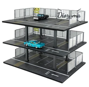 1/64 Diorama 3-stöckige Auto Garage Modell Stadt Straßenansicht Parkplatz Szene Modell - Bild 1 von 34