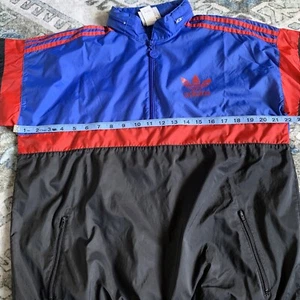 Adidas Windbreaker Jacket Youth XL 1/2 Zip Anarak Black Red Blue 80's 90's Vtg  - Picture 1 of 9
