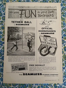Vintage 1959 The Seamless Rubber Company Print Ad Tether Ball Horseshoes - Picture 1 of 7