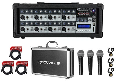 Rockville RPM85 2400w Powered 8 Channel Mixer/USB/EQ/Effects/Bluetooth+Mics+Case - Image 1 of 4