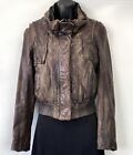All Saints Distressed Biker Leather Jacket Brown 38 6 Bomber Moto Small