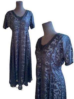 Maxi Vestido De Colección Años 90 Marca Nostalgia Negro Gitano Terciopelo Gótico Grunge Floral Transparente S Foto 1 de 4