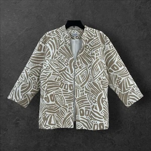Chico's Silk Linen Jacket Womens XL Size 3 Beige & White Boho Blazer Fully Lined - Picture 1 of 7