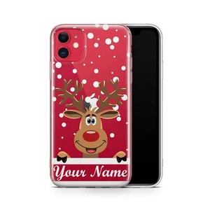 Personalized Name Christmas Reindeer Transparent Phone Case Cover Apple iPhone - Picture 1 of 8