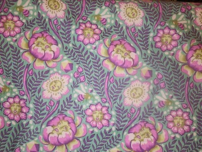 Tula Pink Cotton Fabric 1 Half Yard Spirit Animal Petal Heads Green  18" x 44" - Image 1 of 3