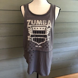 Zumba Fitness Wear Grey Tank Top Medium M Raw Hem Lagenlook Damen Shirt - Bild 1 von 6